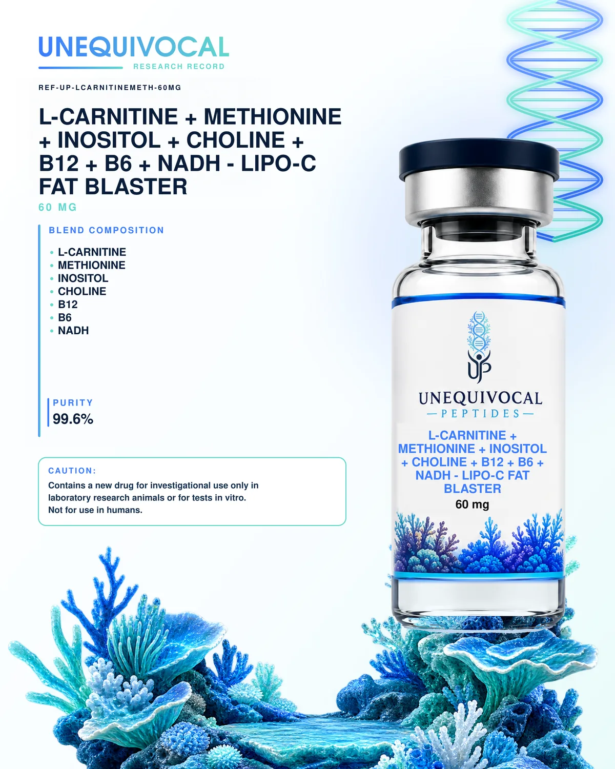 L-Carnitine + Methionine + Inositol + Choline + B12 + B6 + NADH, 60 mg